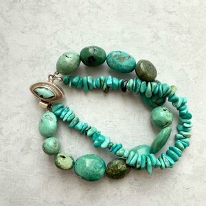 Sterling Silver & Turquoise Chunk Double Strand Layered Bracelet